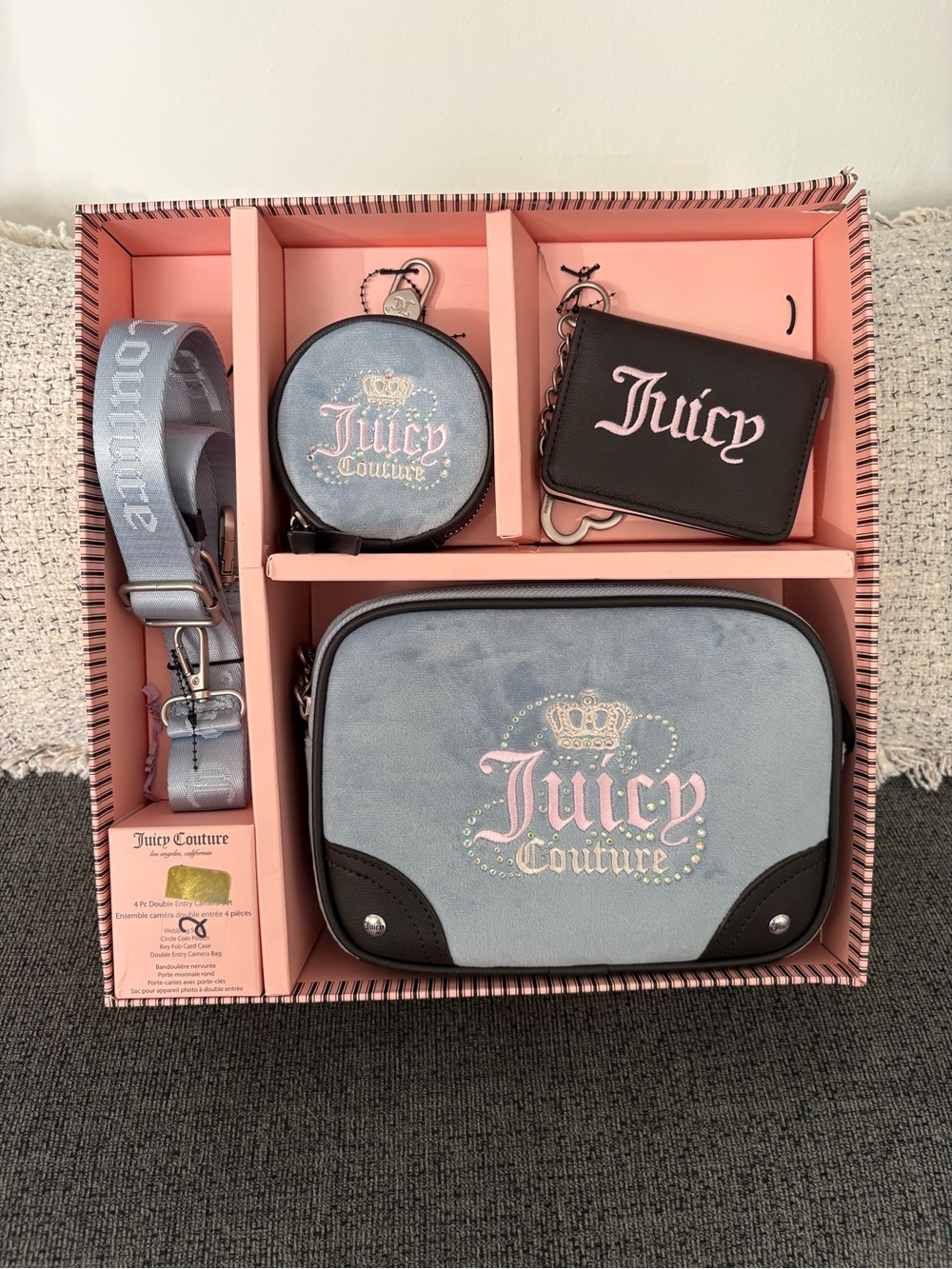Juicy Couture Light Blue & Pink Logo Crossbody Set with Strap